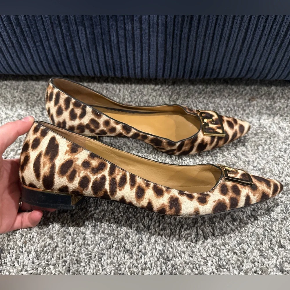 Tory Burch Gigi leopard print pointed toe flats, women's size 9